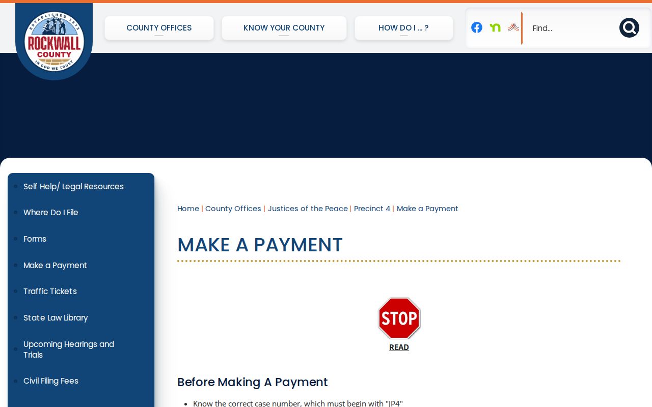 Rockwall County traffic warrant records: JP4 payment and case number instructions