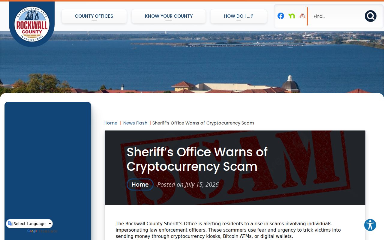 Rockwall County active warrant search: Sheriff scam warning and status contact