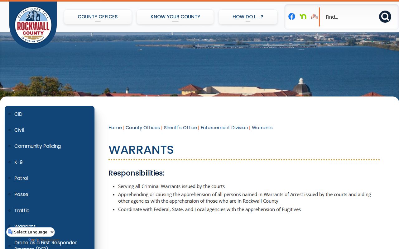 Rockwall County warrant search: official Sheriff warrant-service page